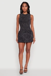 Womens Trendy Acid Wash Bubble Hem Skater Dress with Open Back, M