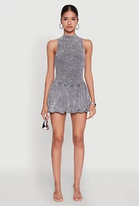 Womens Trendy Acid Wash Bubble Hem Skater Dress with Open Back, Grey, Size S