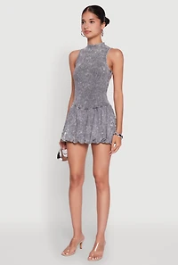 Womens Trendy Acid Wash Bubble Hem Skater Dress with Open Back, Grey, Size S