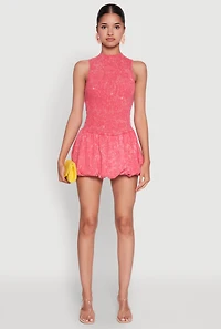 Womens Trendy Acid Wash Bubble Hem Skater Dress with Open Back, Pink, Size S