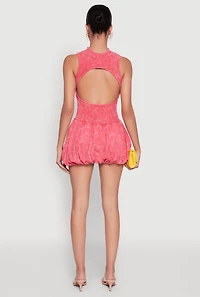 Womens Trendy Acid Wash Bubble Hem Skater Dress with Open Back, Pink, Size S