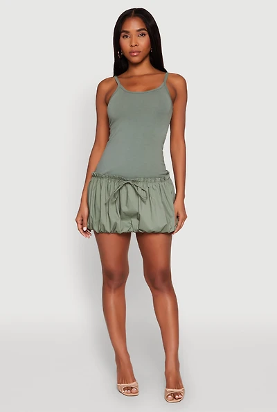 Womens Scoop Neck Bubble Dress, Green, Size M