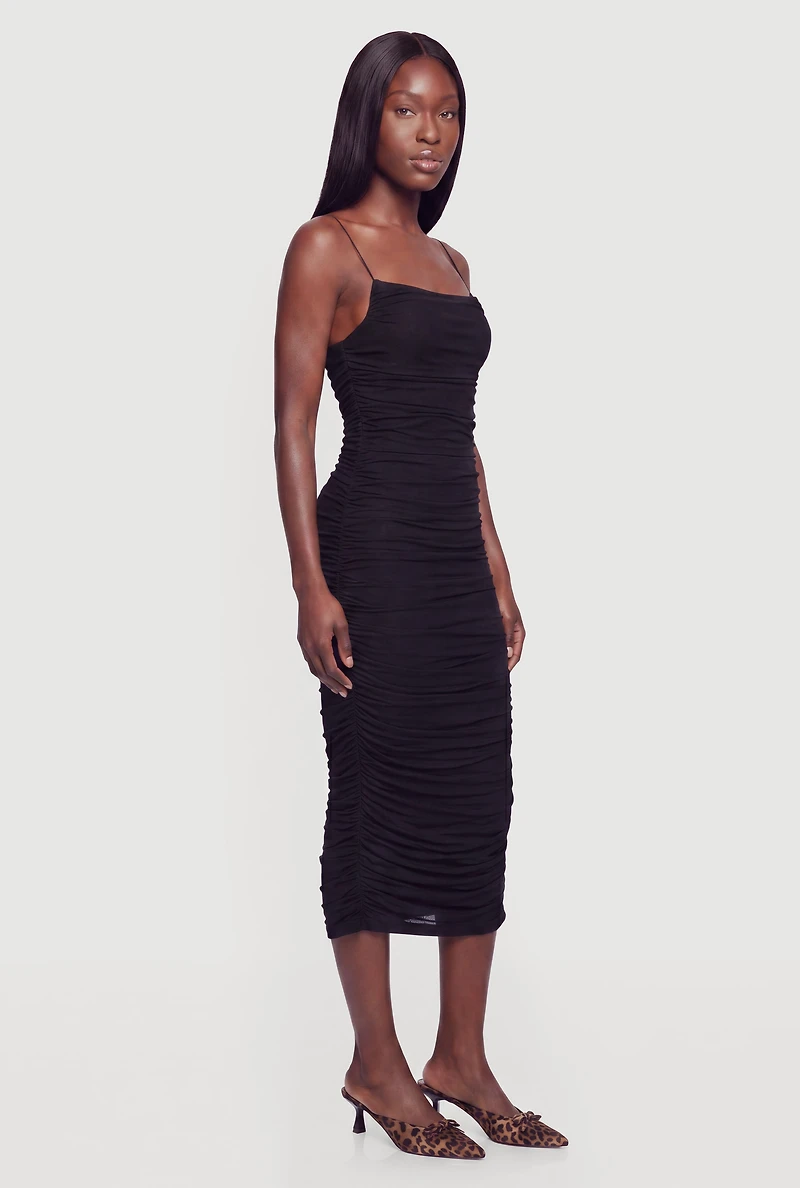Ruched Cross Back Cami Dress