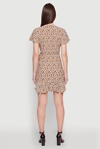 Womens Floral Wrap Dress with Ruffles and V-Neck,