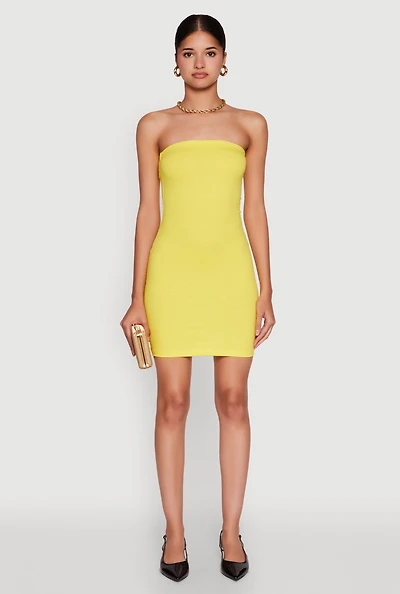 Womens Daisy Mini Tube Dress with Curve Hugging Fit, Yellow, Size S