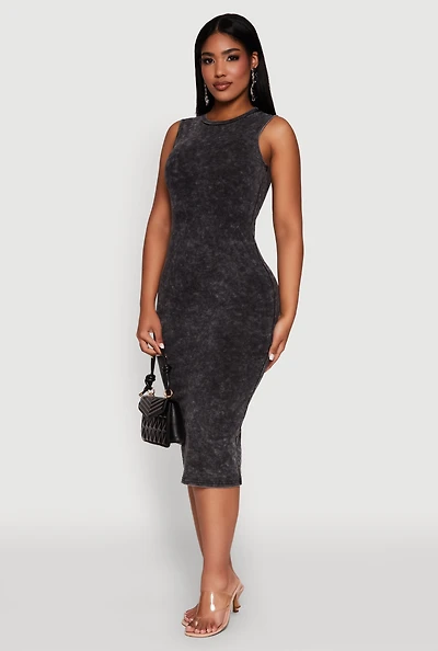 Womens Daisy Mineral Wash Sleeveless Curve Hugging Tank Dress, Black, Size S