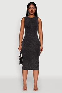Womens Daisy Mineral Wash Sleeveless Curve Hugging Tank Dress, Black, Size S
