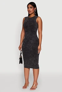 Womens Daisy Mineral Wash Sleeveless Curve Hugging Tank Dress, Black, Size S