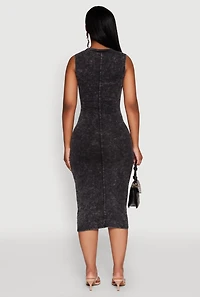 Womens Daisy Mineral Wash Sleeveless Curve Hugging Tank Dress, Black, Size S