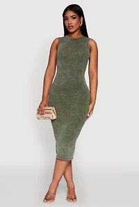 Daisy Mineral Wash Sleeveless Curve Hugging Tank Dress