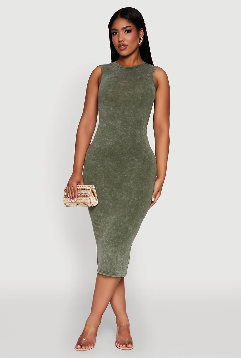 Daisy Mineral Wash Sleeveless Curve Hugging Tank Dress