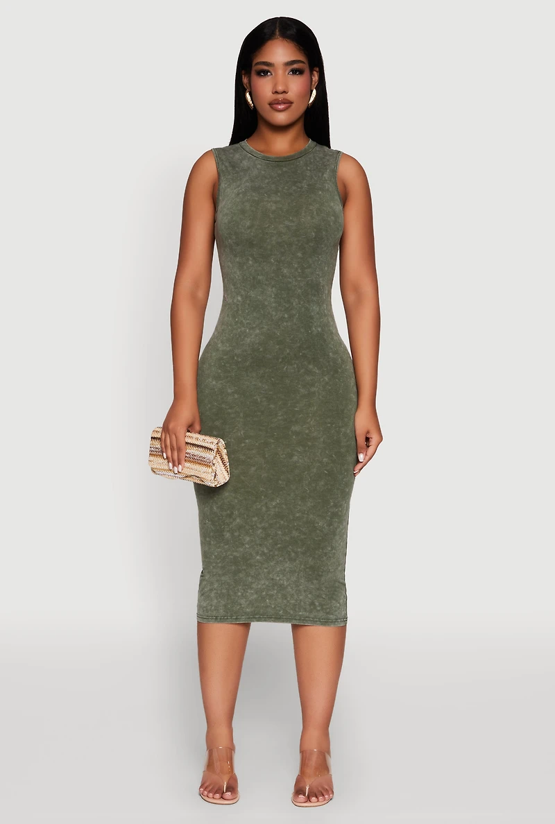 Daisy Mineral Wash Sleeveless Curve Hugging Tank Dress