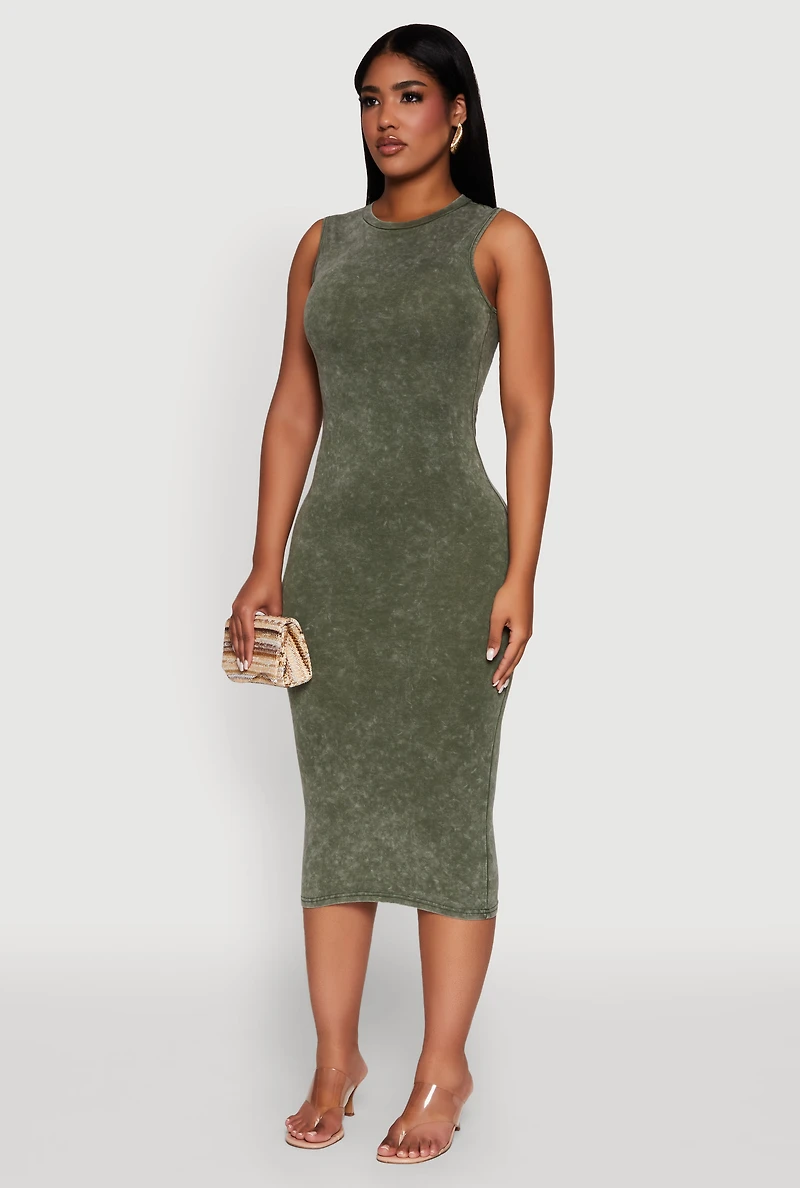 Daisy Mineral Wash Sleeveless Curve Hugging Tank Dress