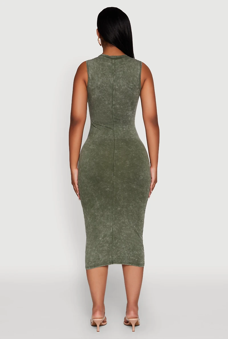 Daisy Mineral Wash Sleeveless Curve Hugging Tank Dress