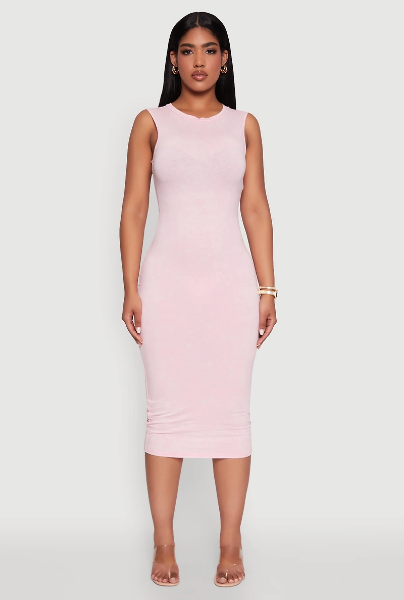Womens Daisy Mineral Wash Sleeveless Curve Hugging Tank Dress, Pink, Size M
