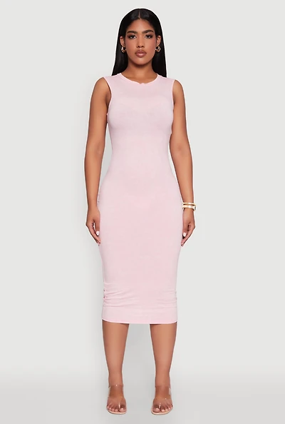 Womens Daisy Mineral Wash Sleeveless Curve Hugging Tank Dress, Pink, Size M