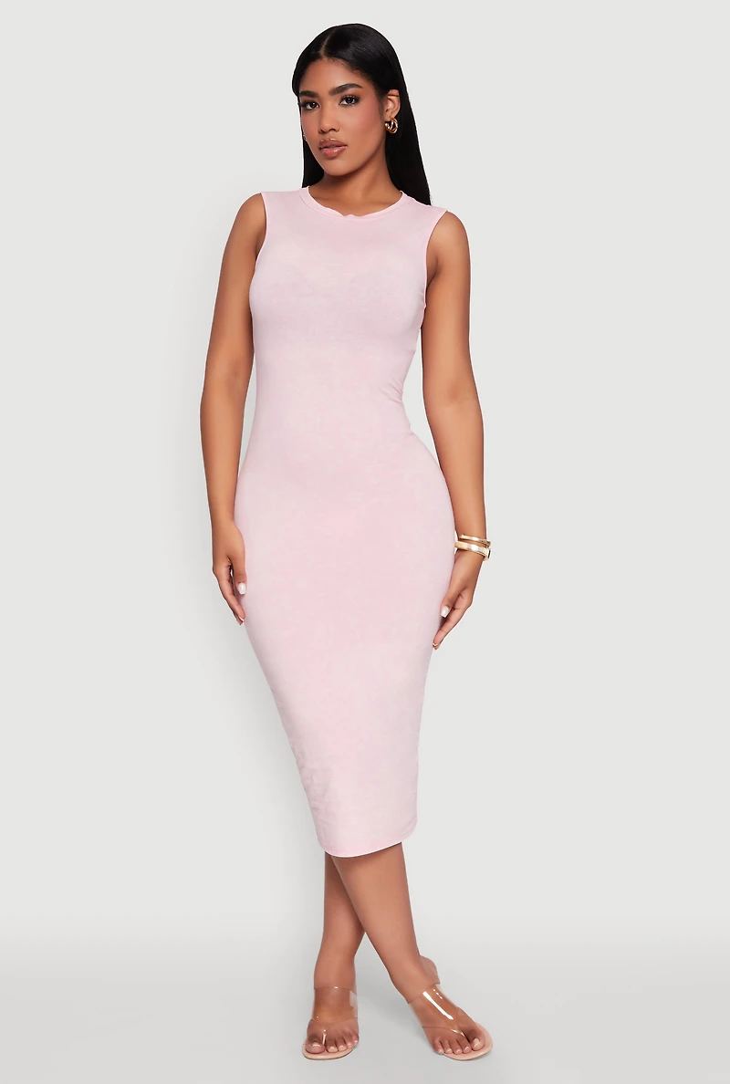 Womens Daisy Mineral Wash Sleeveless Curve Hugging Tank Dress, Pink, Size M