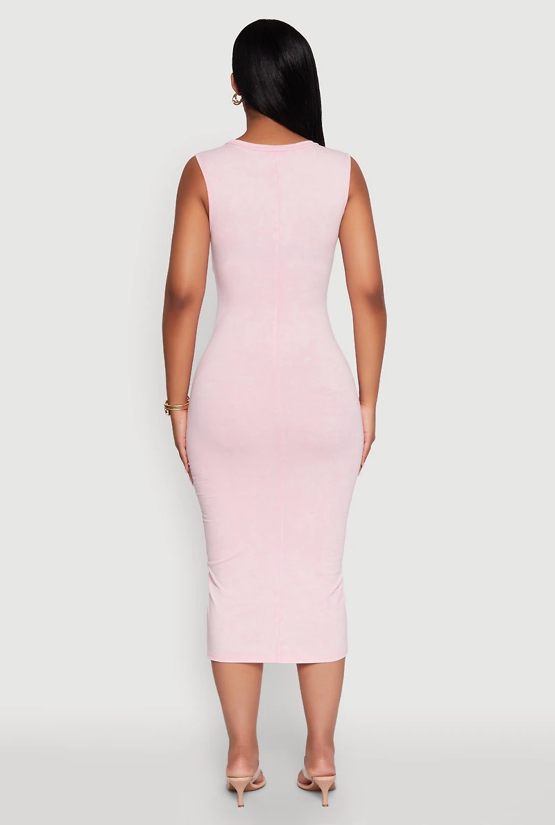 Womens Daisy Mineral Wash Sleeveless Curve Hugging Tank Dress, Pink, Size M