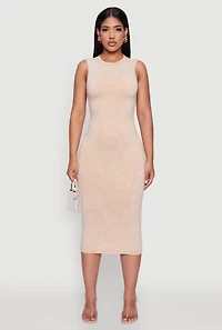 Womens Daisy Mineral Wash Sleeveless Curve Hugging Tank Dress, Beige, Size M