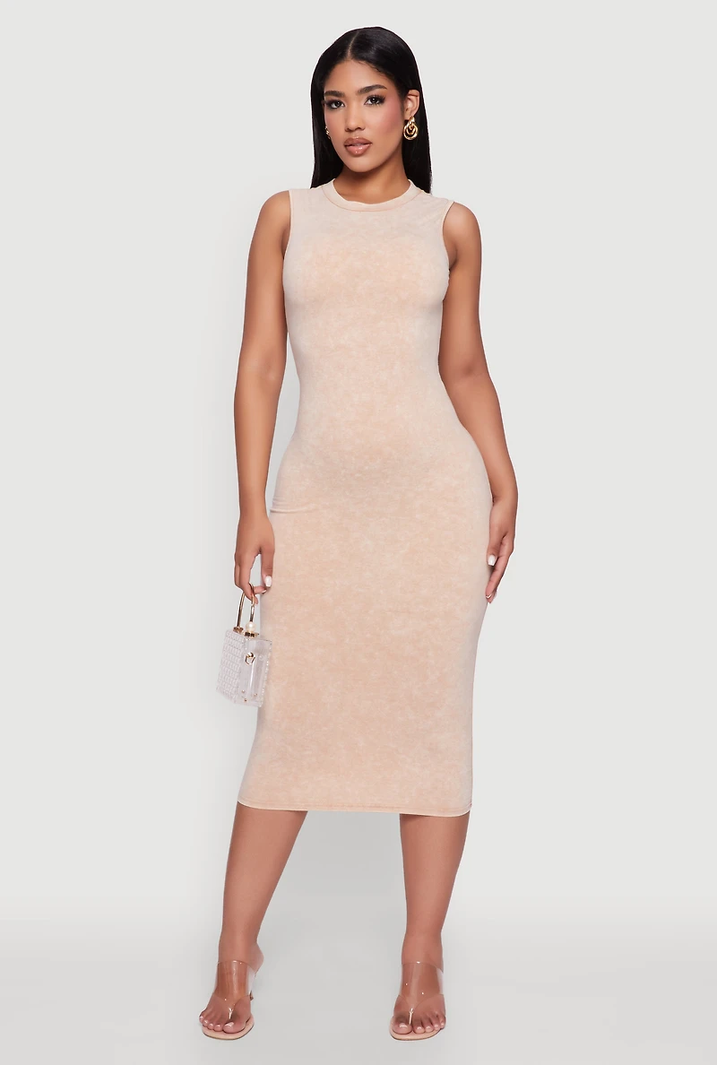 Womens Daisy Mineral Wash Sleeveless Curve Hugging Tank Dress, S