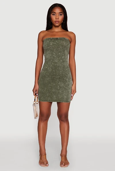 Womens Daisy Mineral Wash Mini Tube Dress, Green, Size L