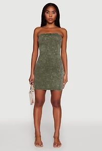 Womens Daisy Mineral Wash Mini Tube Dress, Green, Size L