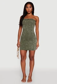 Womens Daisy Mineral Wash Mini Tube Dress, Green, Size L