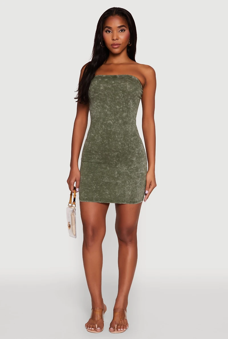 Womens Daisy Mineral Wash Mini Tube Dress, Green, Size M