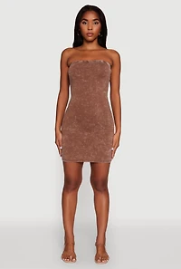 Womens Daisy Mineral Wash Mini Tube Dress, Brown, Size S
