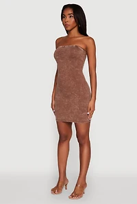 Womens Daisy Mineral Wash Mini Tube Dress, Brown, Size S