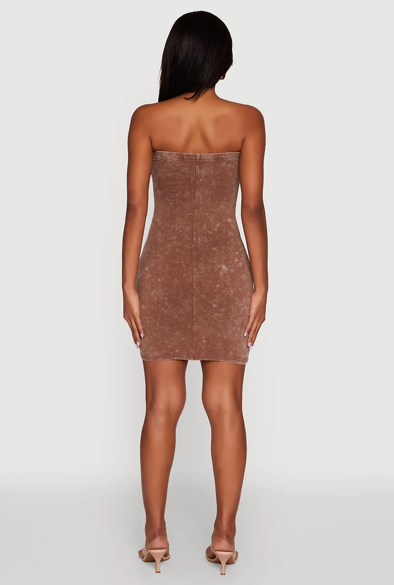 Womens Daisy Mineral Wash Mini Tube Dress, Brown, Size S