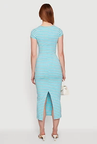Striped Scoop Neck Back Slit Midi Dress