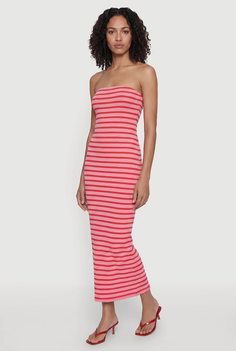Striped Tube Midi Dress