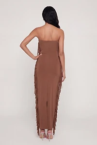 Side Fringe Back Slit Tube Dress