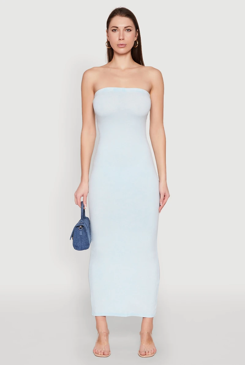Womens Daisy Mineral Wash Maxi Tube Dress, Blue, Size S