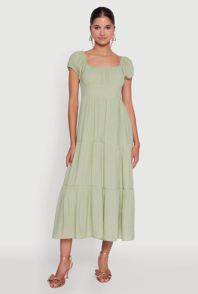 Womens Timeless Short Puff Sleeve Empire Waist Maxi Dress,