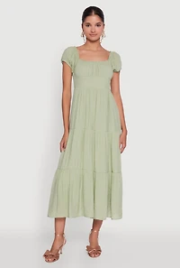 Womens Timeless Short Puff Sleeve Empire Waist Maxi Dress,