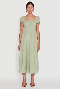 Womens Timeless Short Puff Sleeve Empire Waist Maxi Dress,