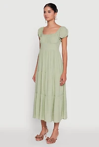 Womens Timeless Short Puff Sleeve Empire Waist Maxi Dress,