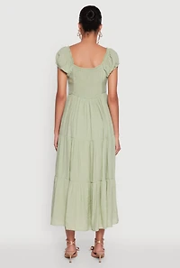 Womens Timeless Short Puff Sleeve Empire Waist Maxi Dress,