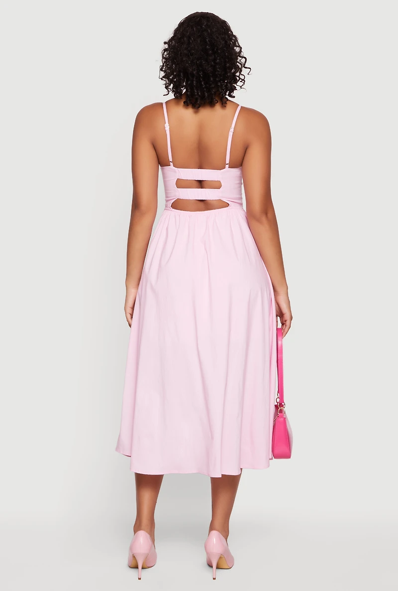 Twist Front Keyhole Back Midi Dress