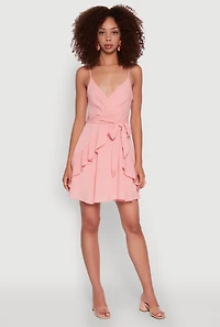 Womens Iris Pinstripe Tie Waist Belted Dress, Pink, Size L