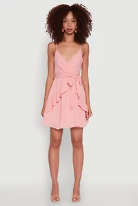 Womens Iris Pinstripe Tie Waist Belted Dress, Pink, Size S