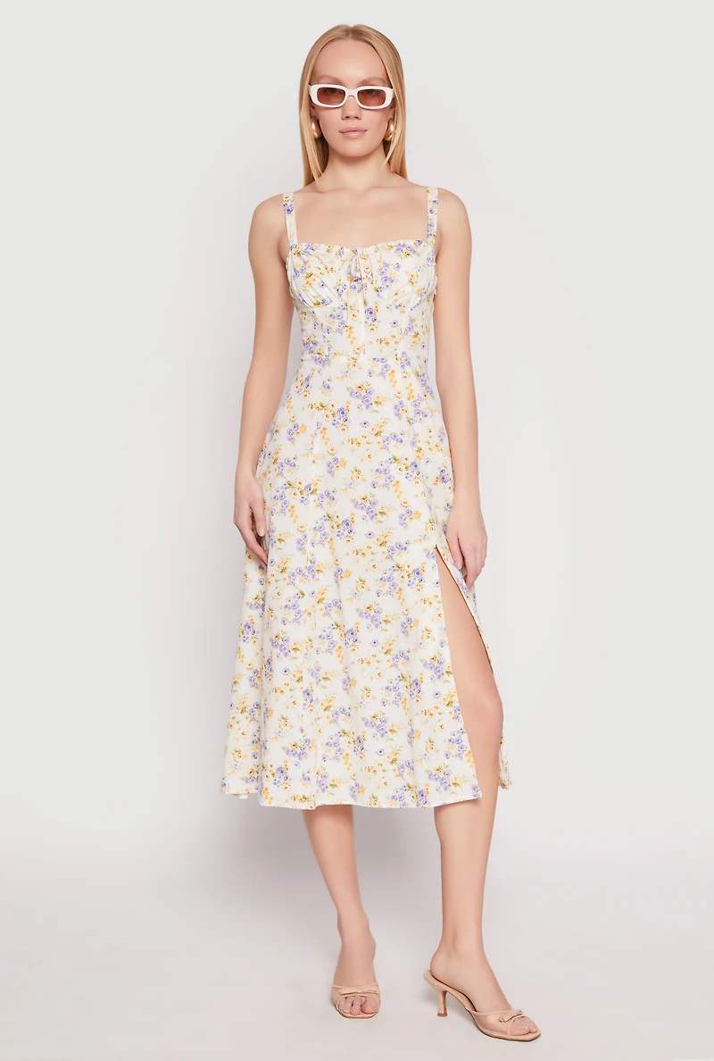 Womens Haute Monde Floral Bustier Midi Dress, Multi, Size S
