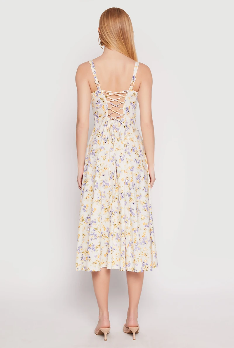 Womens Haute Monde Floral Bustier Midi Dress, Multi, Size S