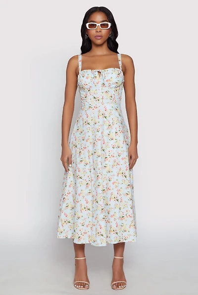 Haute Monde Floral Bustier Midi Dress