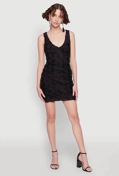 Womens Haute Monde 3D Floral Mesh Overlay Bodycon Dress, Black, Size M