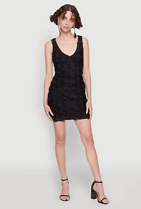Womens Haute Monde 3D Floral Mesh Overlay Bodycon Dress, Black, Size M