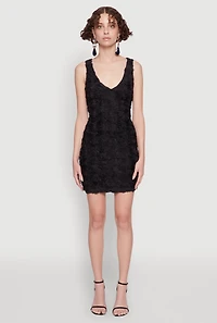 Womens Haute Monde 3D Floral Mesh Overlay Bodycon Dress, Black, Size M