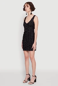 Womens Haute Monde 3D Floral Mesh Overlay Bodycon Dress, Black, Size M